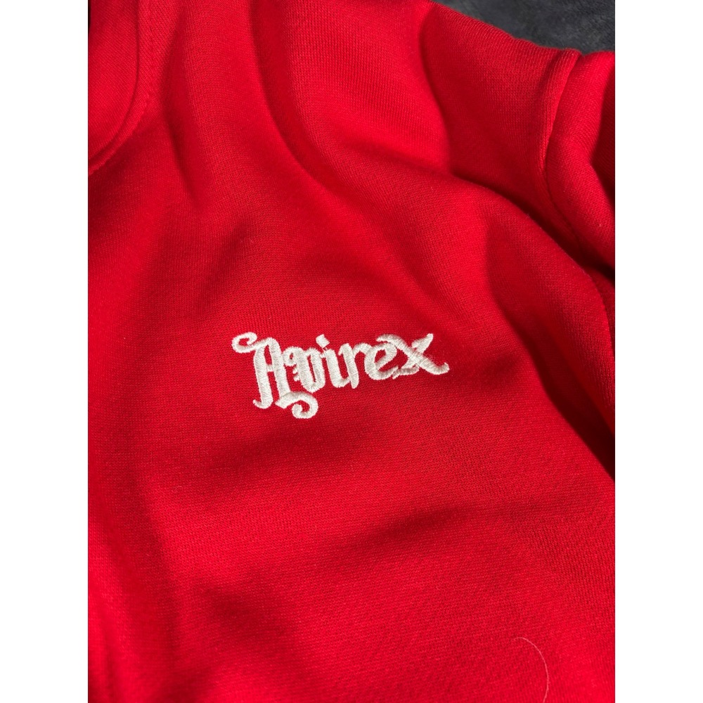 Avirex Mens Red Full Zip Hoodie Embroidered Logo Grey Trim Waffle Hood Lining - Picture 2 of 9
